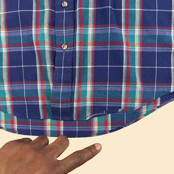 90s XL Gant shirt, vintage blue & teal short sleeve plaid mens button down top - Picture 4 of 10